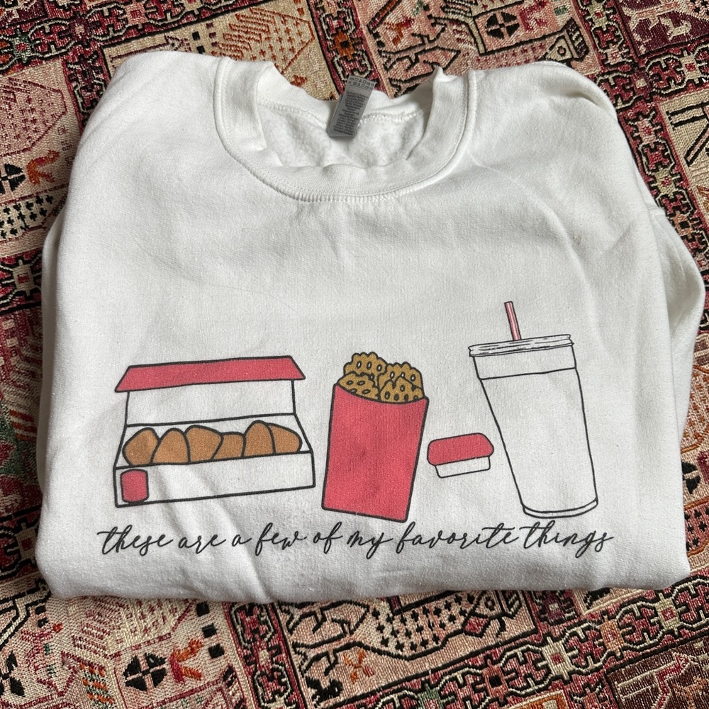 White Graphic Sweatshirt Chick Fil A